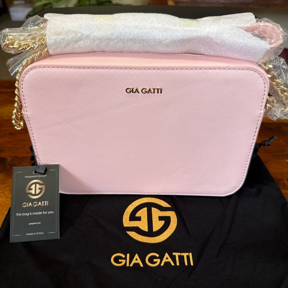 GIA GATTI Pink Crossbody Bag with Gold Chain